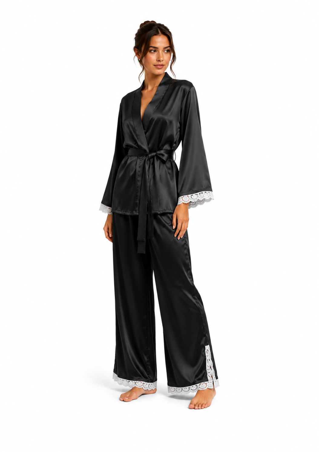 Satin-lace wrap set